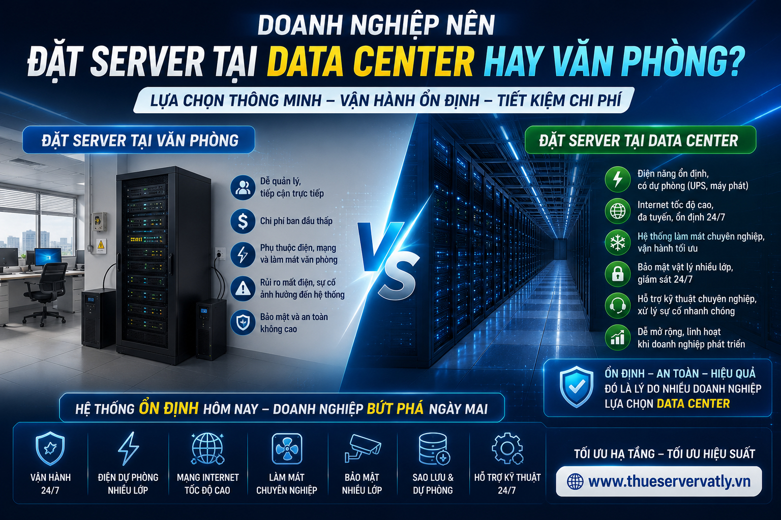 Doanh nghiệp nên đặt server tại Data Center hay văn phòng?